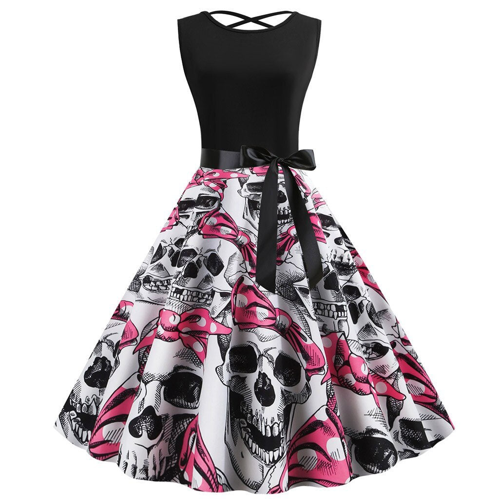 MOSiQ | Day of the Dead Halloween sleeveless print dress