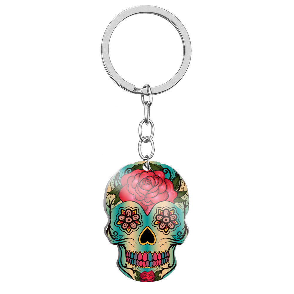 MOSiQDay Of The Dead Skull Color Printing Stainless Steel Key Ring