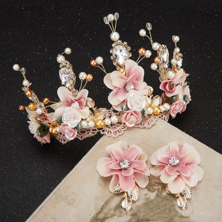 MOSiC | Day of the Dead Sweet Pink Bride Handmade Beaded Lace Tiara Corone Crown Ceramic Flower Hair Headdress