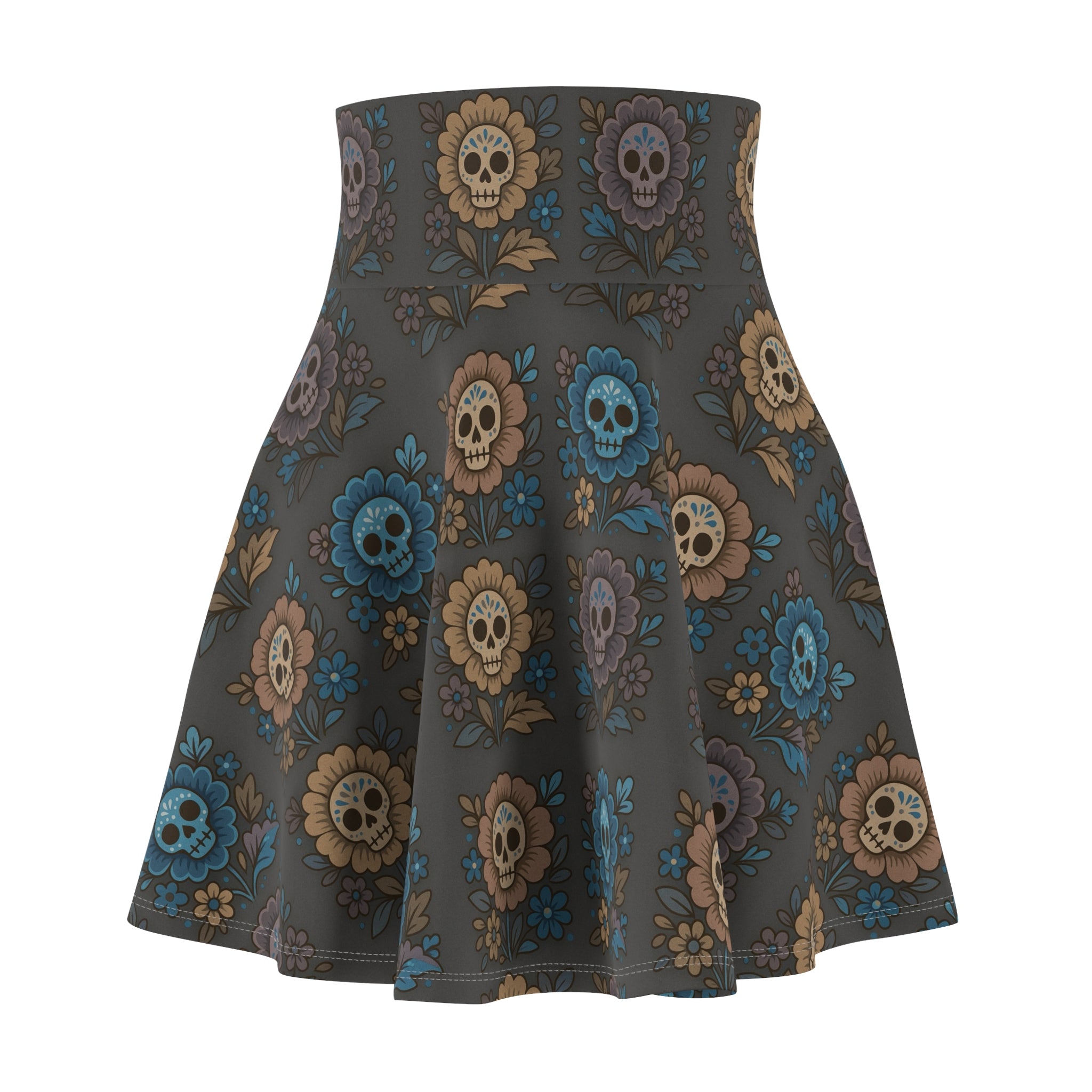 MOSiQ Day of the Dead Floral Women's Skater Skirt, Boho Chic Skirt, Summer Festival Fashion, Day of the Dead Outfit, Casual Everyday Wear