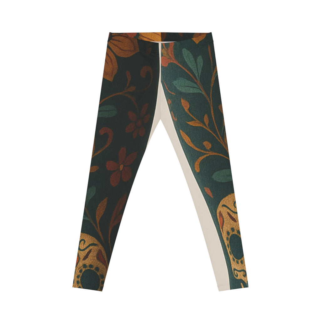 MOSIQ | Day of the Dead  Women's Floral Print Leggings, Casual Fitness Tights, Boho Style Activewear, Comfortable Leggings, Gift for Her, Everyday Wear