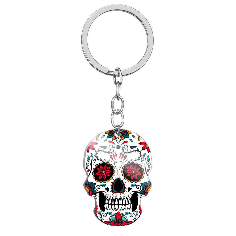 MOSiQDay Of The Dead Skull Color Printing Stainless Steel Key Ring