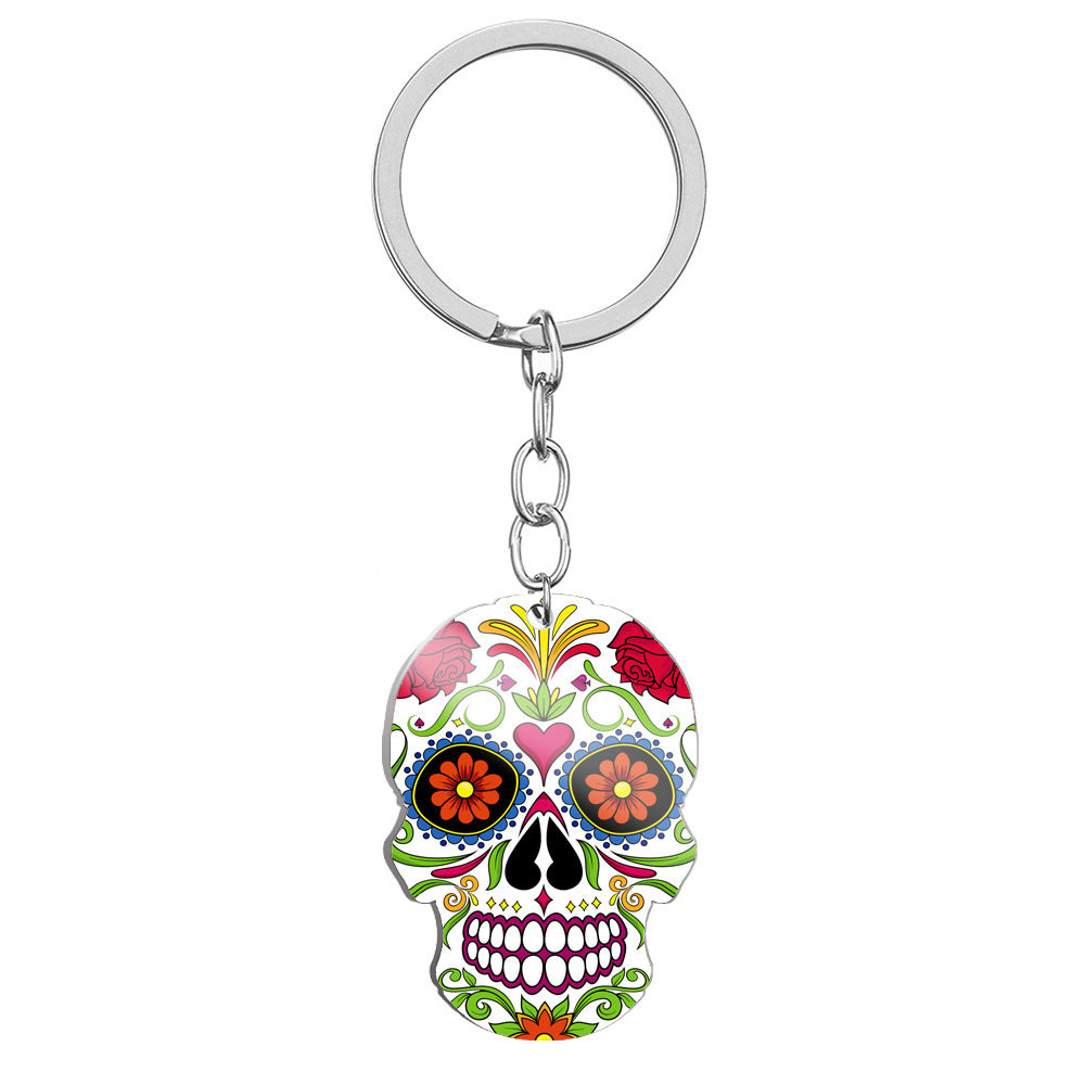 MOSiQDay Of The Dead Skull Color Printing Stainless Steel Key Ring