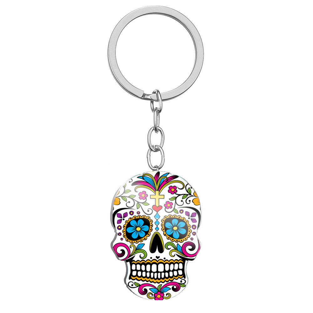 MOSiQDay Of The Dead Skull Color Printing Stainless Steel Key Ring