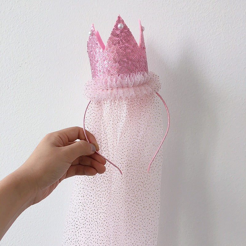 MOSiQ | Day of the Dead Children's Sequins Big Crown Sparkling Flower Girl Veil Birthday Halloween