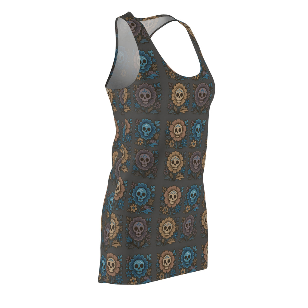 MOSIQ | Day of the Dead Floral Racerback Dress, Unique Summer Dress, Festival Fashion, Casual Wear, Beach Outfit, Gothic Clothing