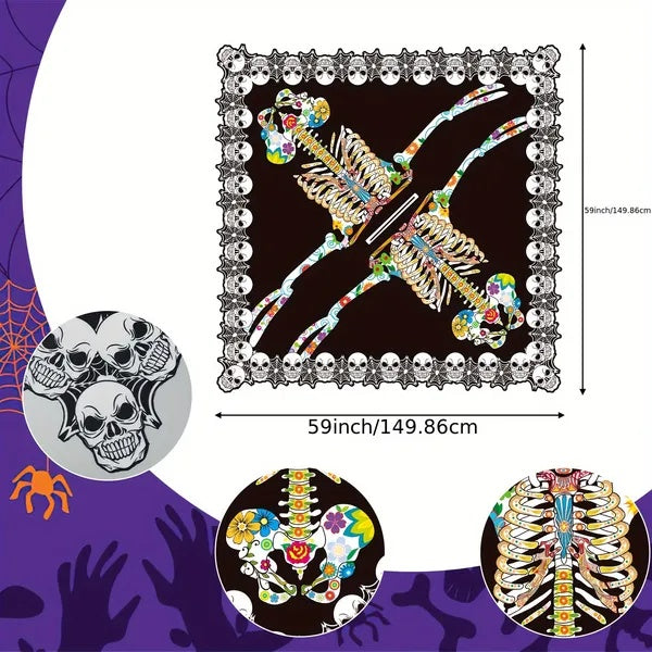 MOSiQ | Day of the Dead  Skeleton Poncho, Lace Skeleton Halloween Costume Poncho Day Of The Dead Poncho For Women