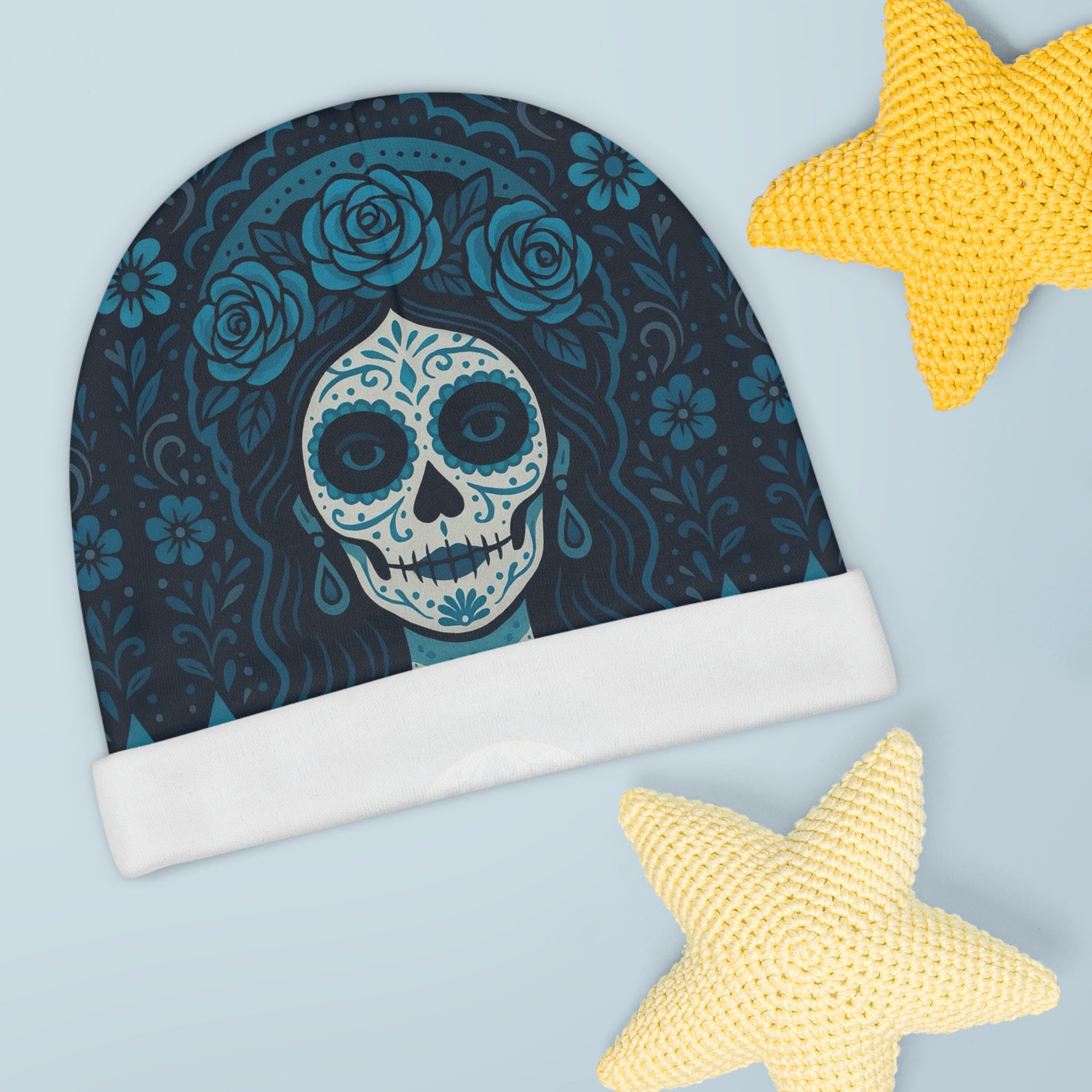 MOSiQ | Day of the Dead Havanal Baby Beanie, Cute Infant Hat, Celebration Gift, Festive Baby Apparel, Halloween, Day of the Dead