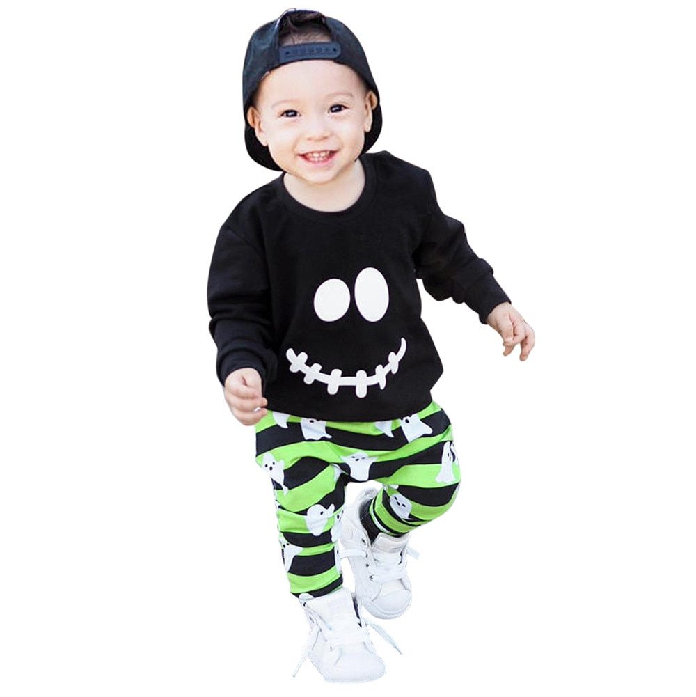 MOSiQ | Day of the Dead Boys long sleeve Halloween smiley two-piece set