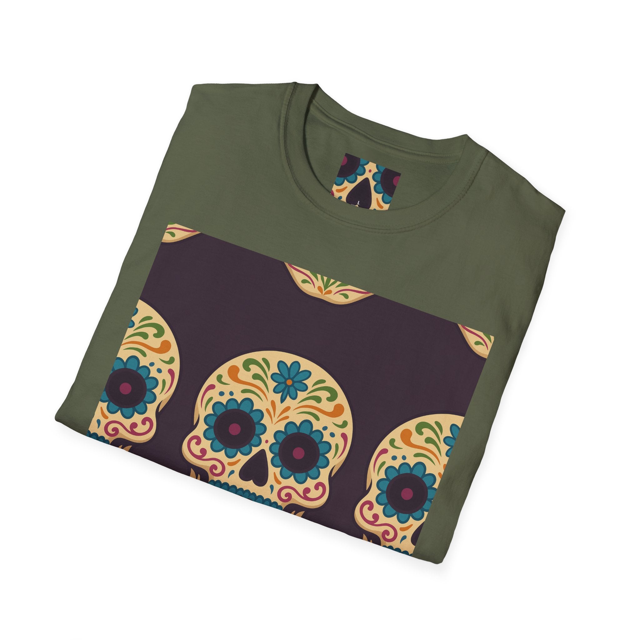 MOSAiC | Day of the Dead T-Shirt, Unisex Graphic Tee, Halloween Shirt, Sugar Skull Top, Boho Festival Wear, Vintage Style Apparel