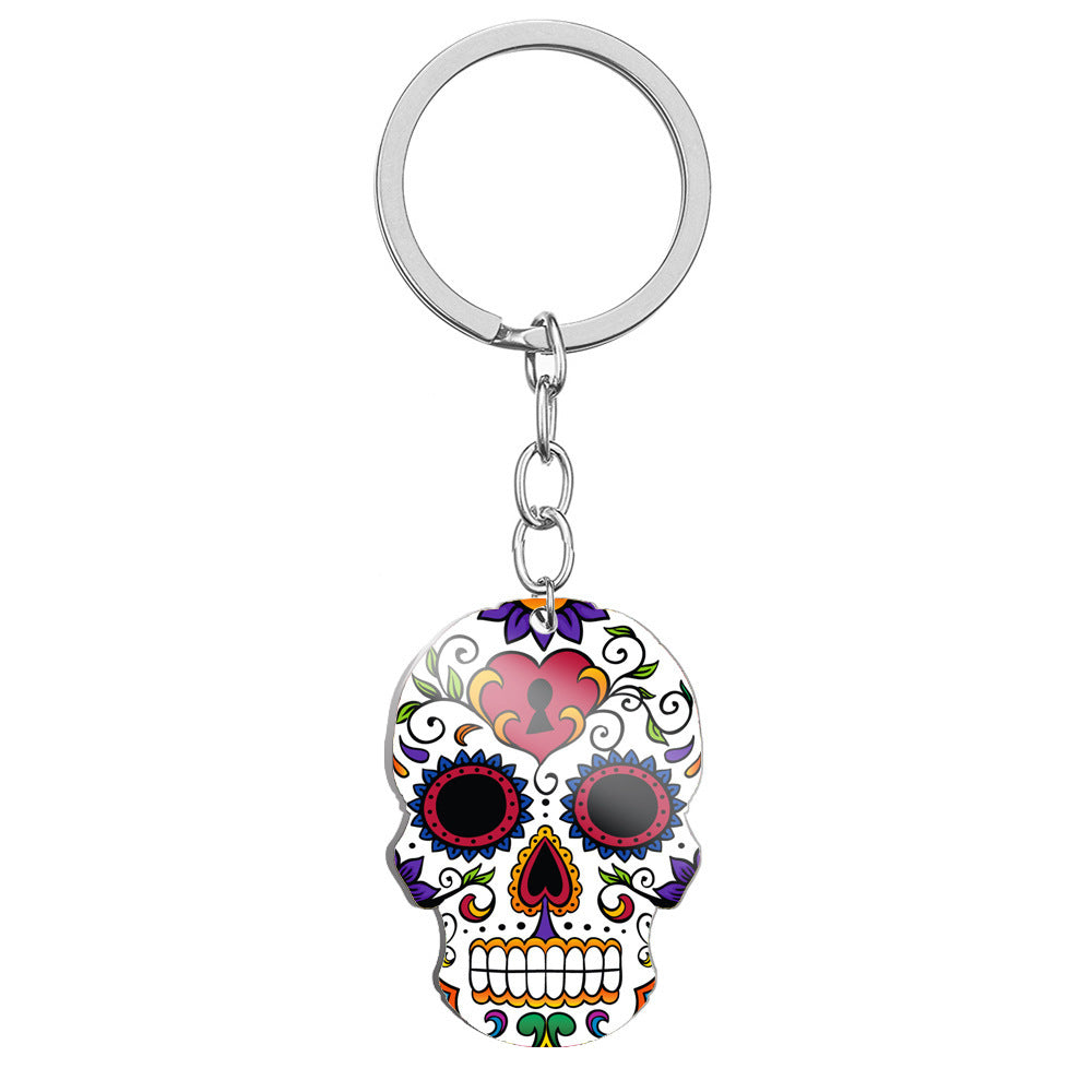 MOSiQDay Of The Dead Skull Color Printing Stainless Steel Key Ring