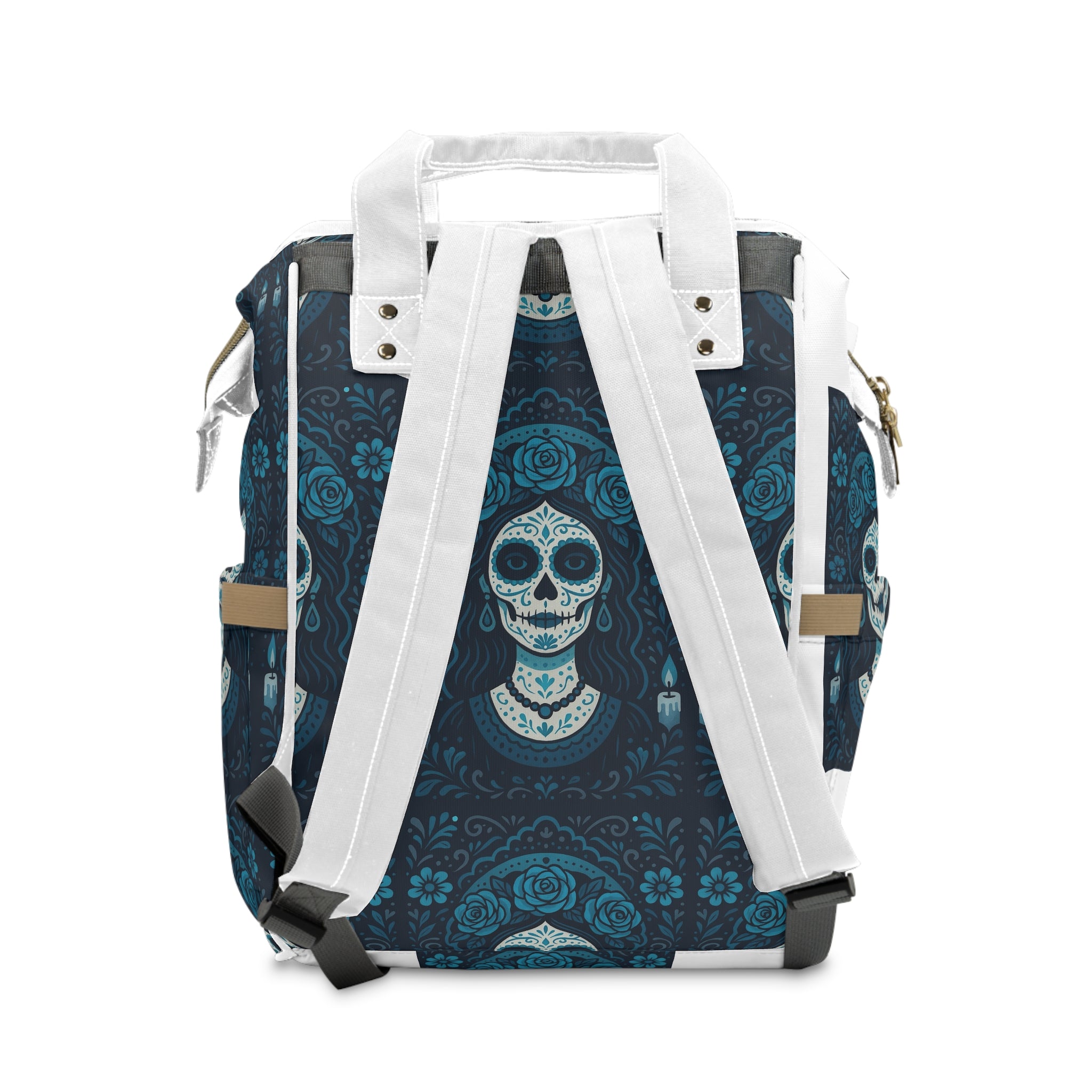 MOSIQ | Day of the Dead  Skull Floral Diaper Backpack, Stylish Baby Bag, Boho Backpack, Trendy Diaper Bag, Unisex Baby Carrier, Customizable Mom Bag