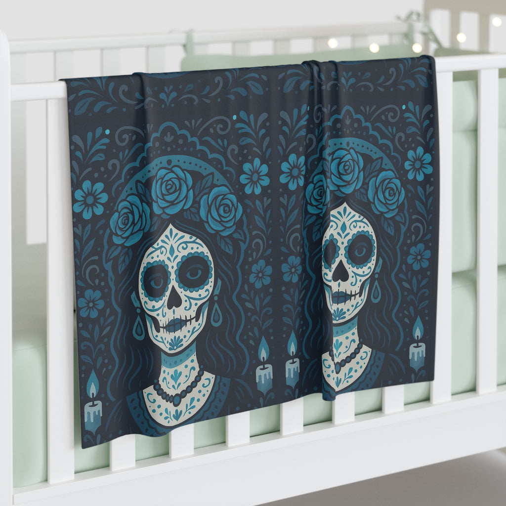 MOSIQ | Day of the Dead Baby Swaddle Blanket, Floral Skull Design, Infant Gift, Cozy Nursery Decor, Halloween Baby Essentials