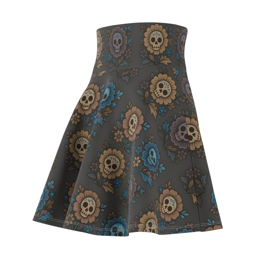 MOSiQ Day of the Dead Floral Women's Skater Skirt, Boho Chic Skirt, Summer Festival Fashion, Day of the Dead Outfit, Casual Everyday Wear
