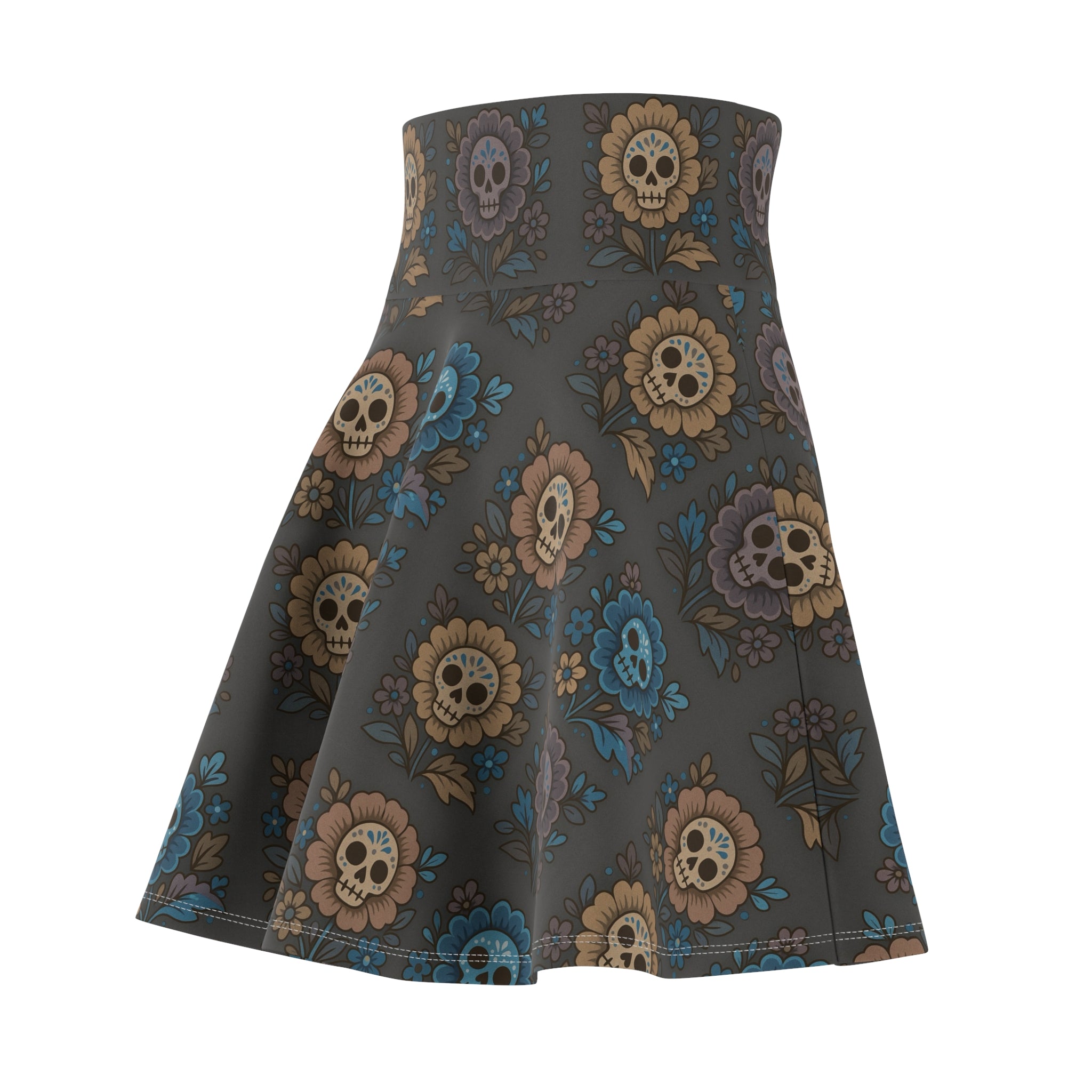 MOSiQ Day of the Dead Floral Women's Skater Skirt, Boho Chic Skirt, Summer Festival Fashion, Day of the Dead Outfit, Casual Everyday Wear