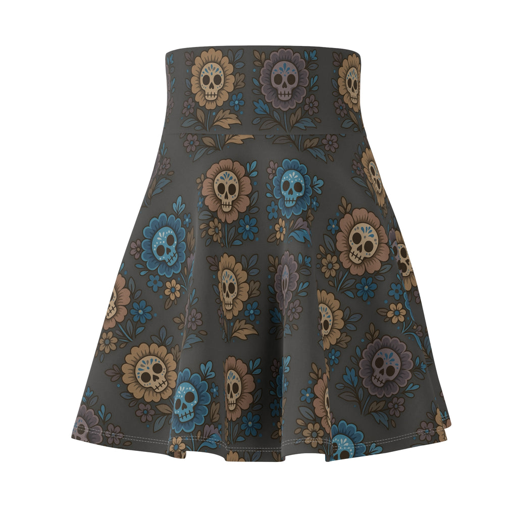 MOSiQ Day of the Dead Floral Women's Skater Skirt, Boho Chic Skirt, Summer Festival Fashion, Day of the Dead Outfit, Casual Everyday Wear