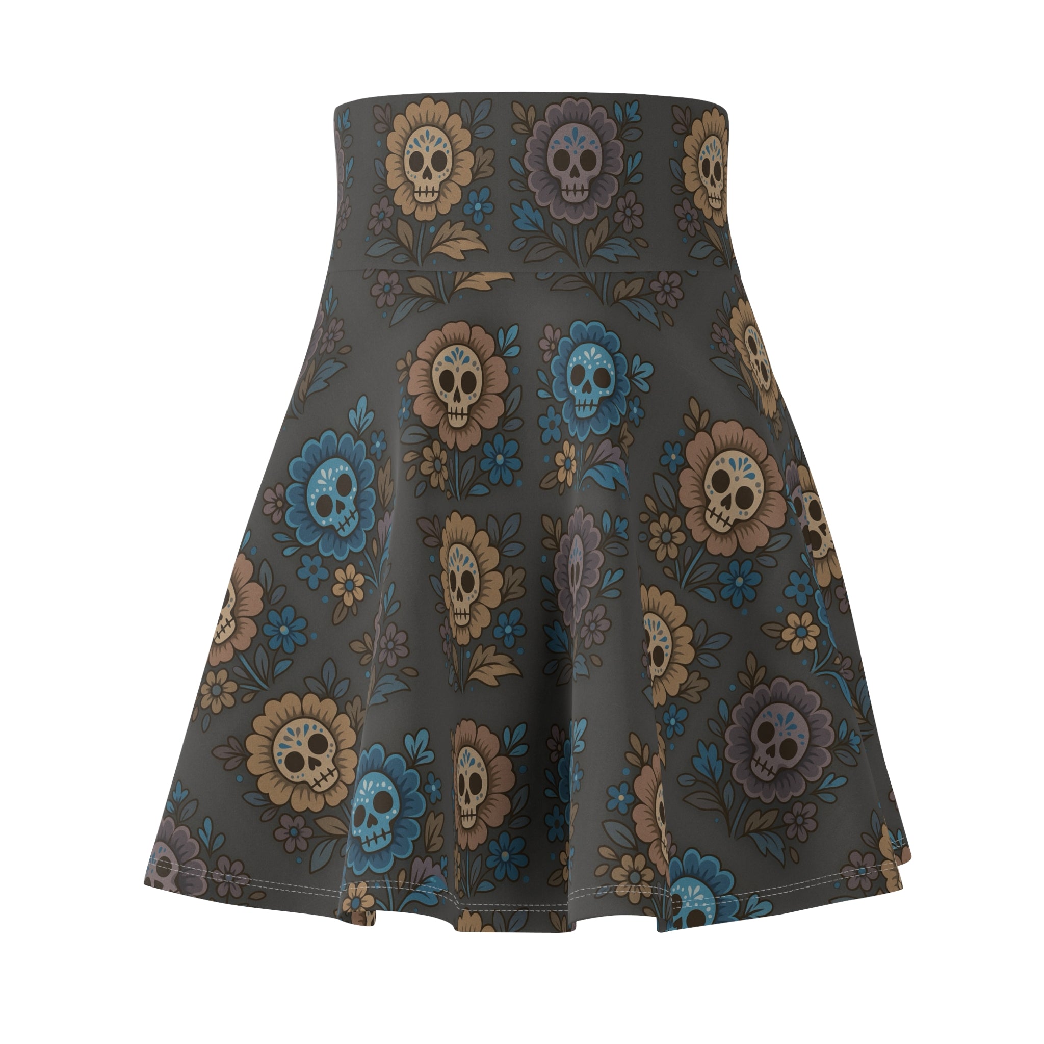 MOSiQ Day of the Dead Floral Women's Skater Skirt, Boho Chic Skirt, Summer Festival Fashion, Day of the Dead Outfit, Casual Everyday Wear