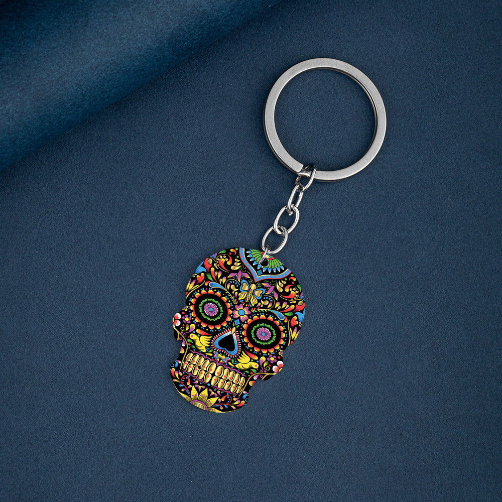 MOSiQDay Of The Dead Skull Color Printing Stainless Steel Key Ring
