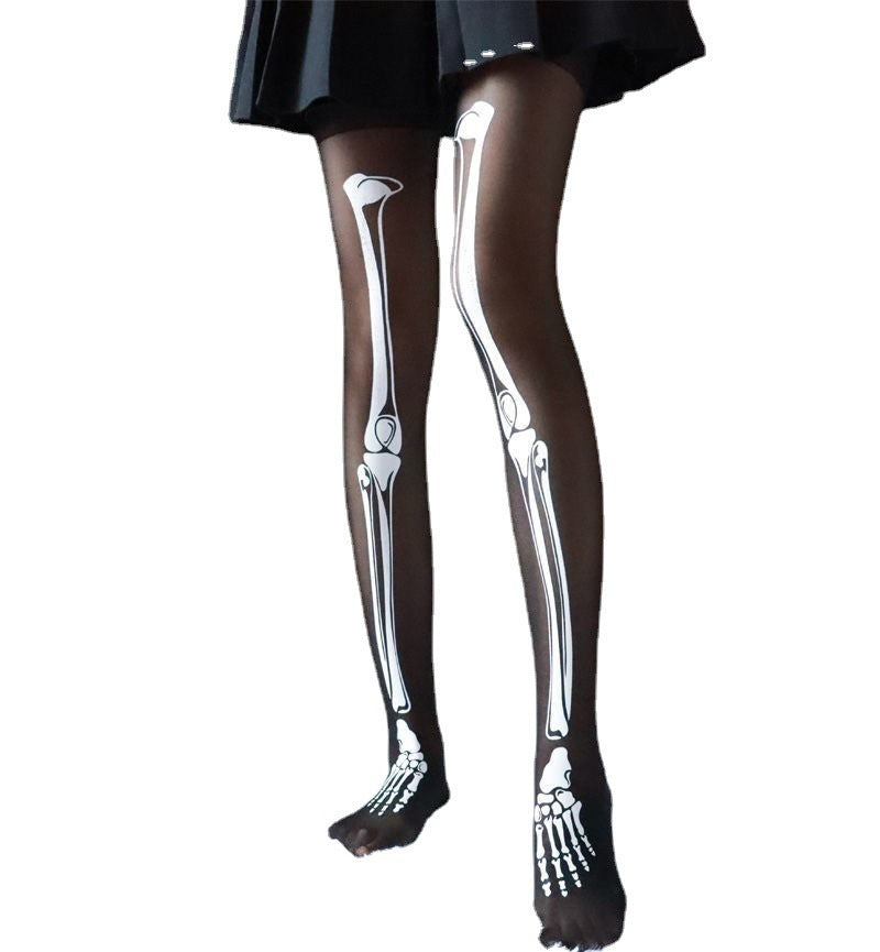 MOSiQ | Day of the Dead Halloween Black Bone Skeleton Pantyhose