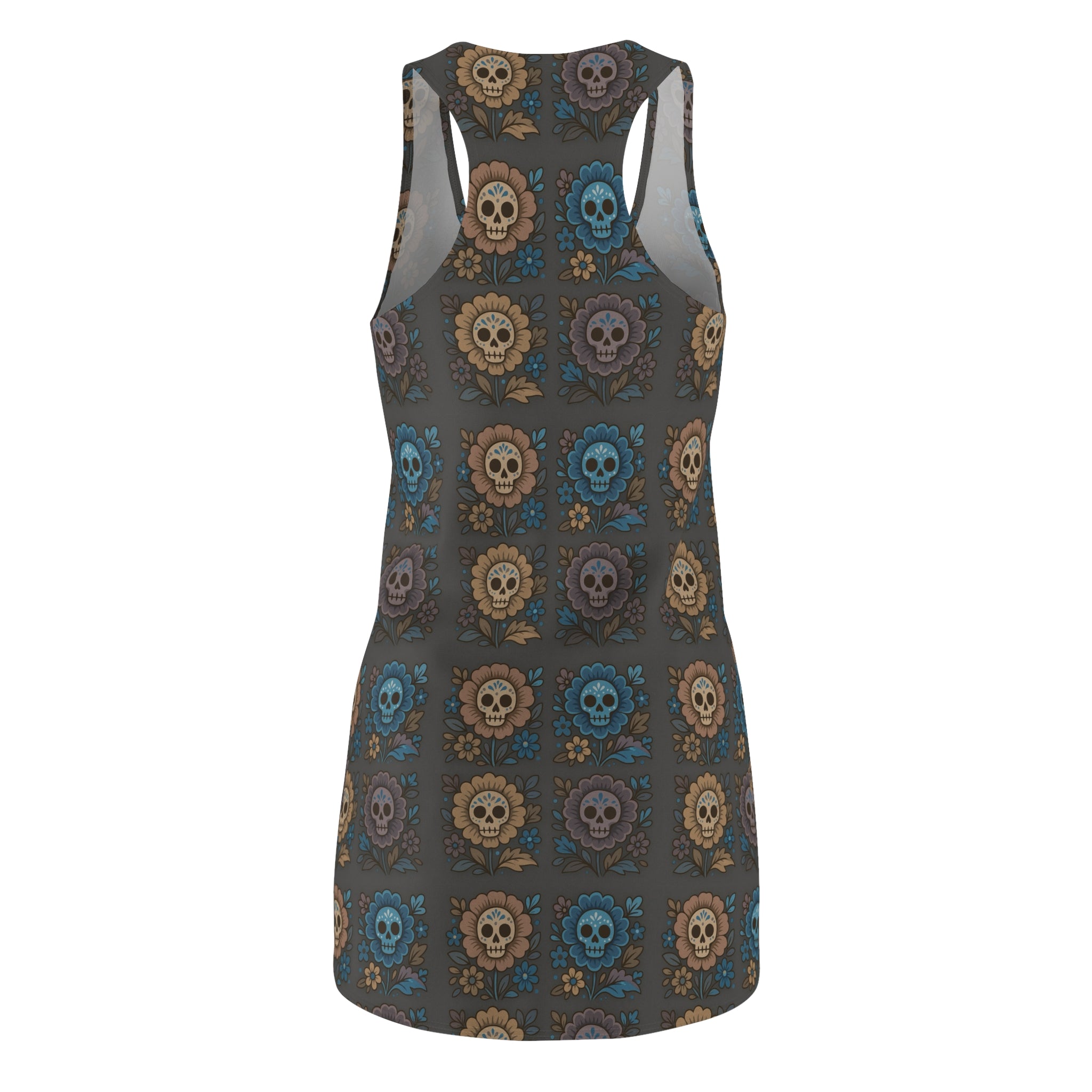 MOSIQ | Day of the Dead Floral Racerback Dress, Unique Summer Dress, Festival Fashion, Casual Wear, Beach Outfit, Gothic Clothing