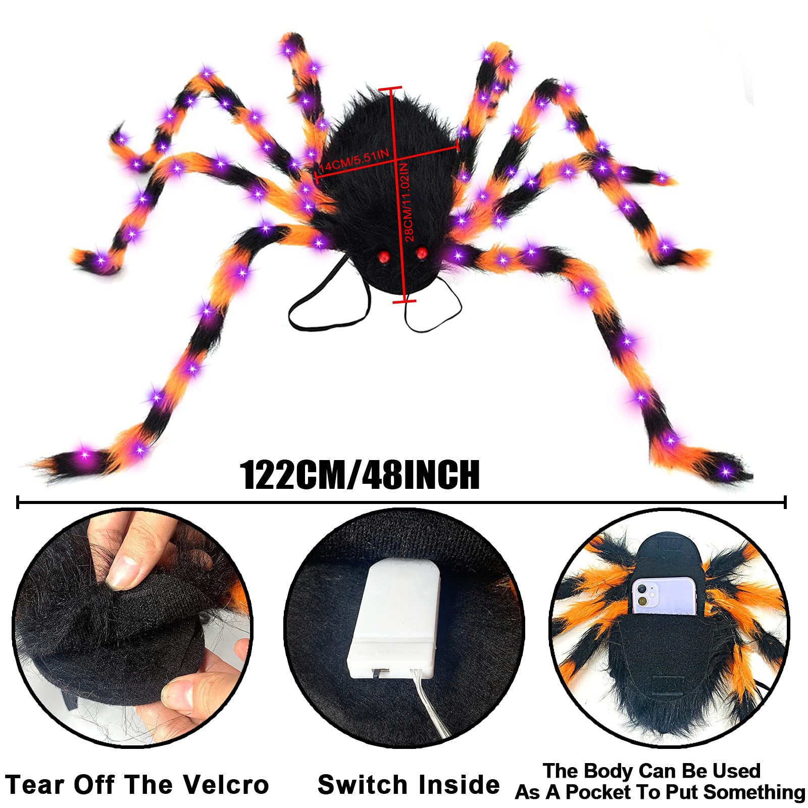 MOSiC | Day of the Dead  Halloween Spider Backpack Nine LED Modes Plush Sugar Bag