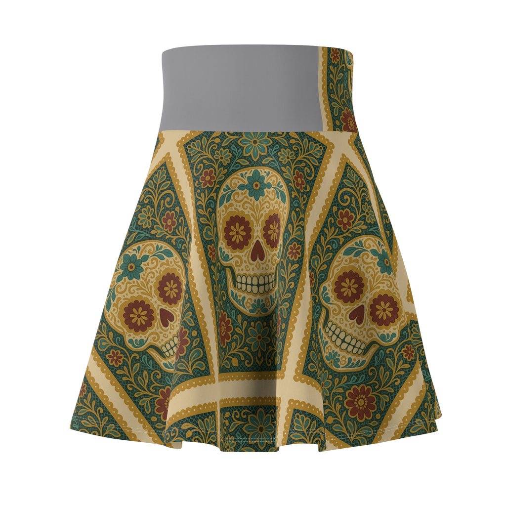 MOSiQ | Day of the Dead Skull Print Skater Skirt, Festival Outfit, Day of the Dead Fashion, Vintage Style Skirt, Unique Summer Clothing, Alternative Fashion