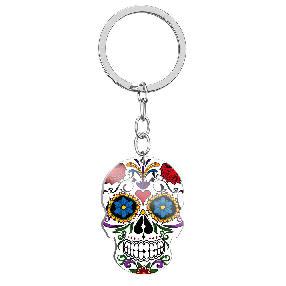 MOSiQDay Of The Dead Skull Color Printing Stainless Steel Key Ring