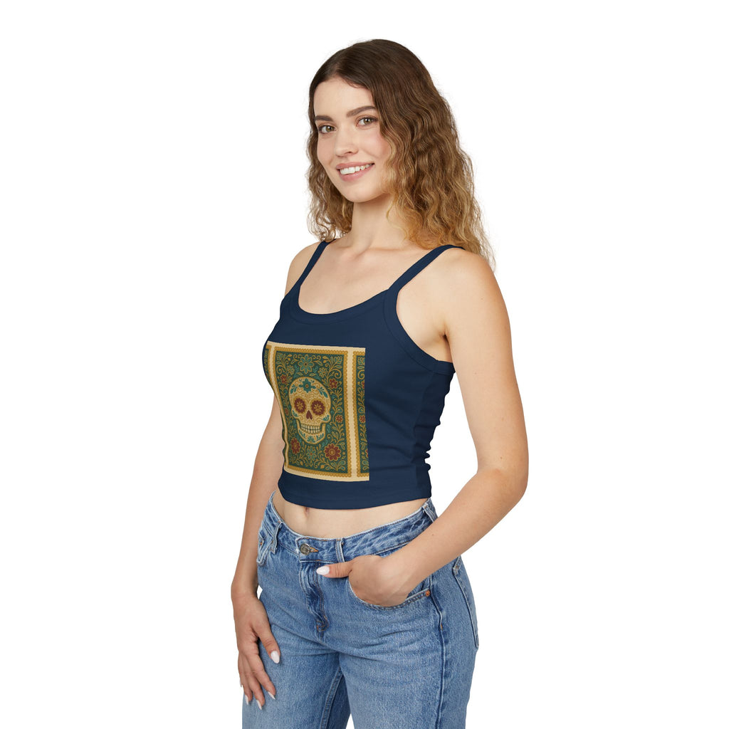 MOSiQ Day of the Dead Skull Tank Top, Women's Spaghetti Strap Top for Festivals, Summer Vibes, Day of the Dead, Casual Wear, Unique Graphic Tee