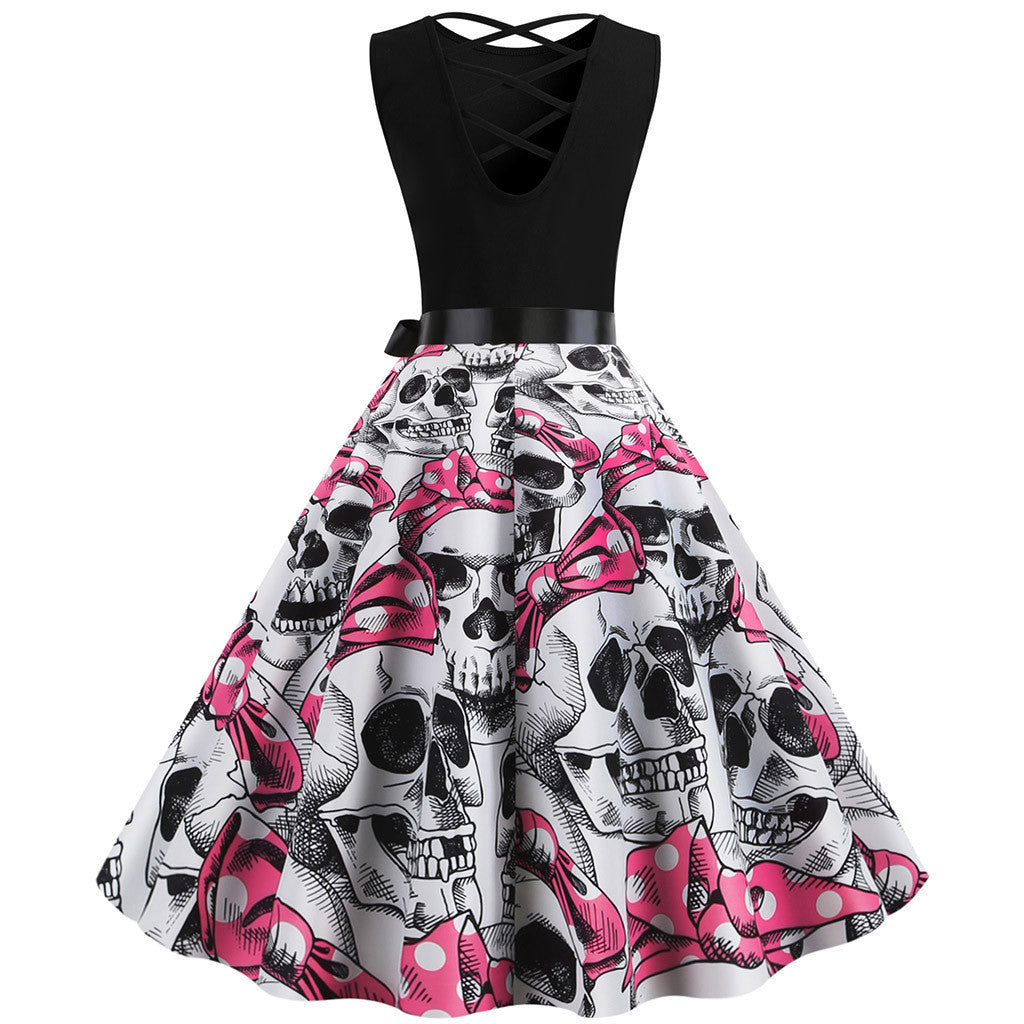 MOSiQ | Day of the Dead Halloween sleeveless print dress