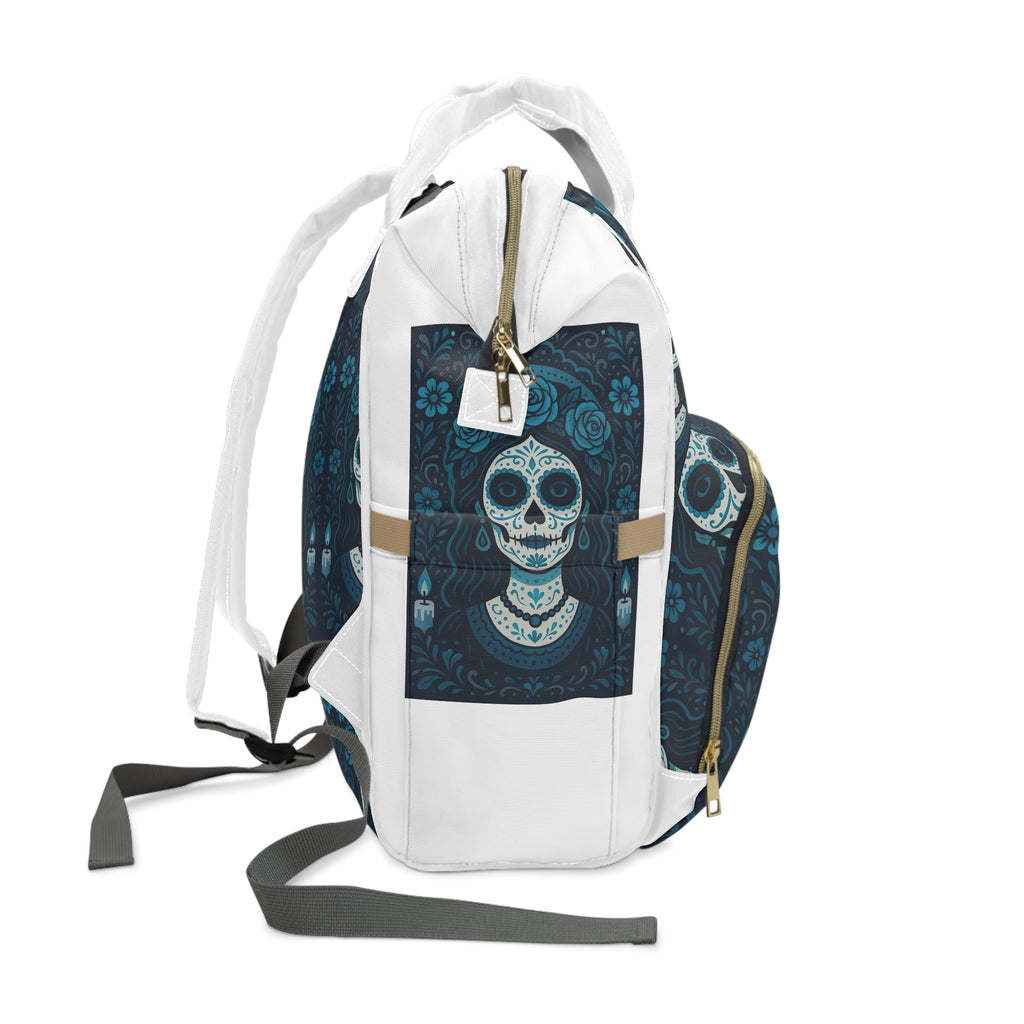 MOSIQ | Day of the Dead  Skull Floral Diaper Backpack, Stylish Baby Bag, Boho Backpack, Trendy Diaper Bag, Unisex Baby Carrier, Customizable Mom Bag