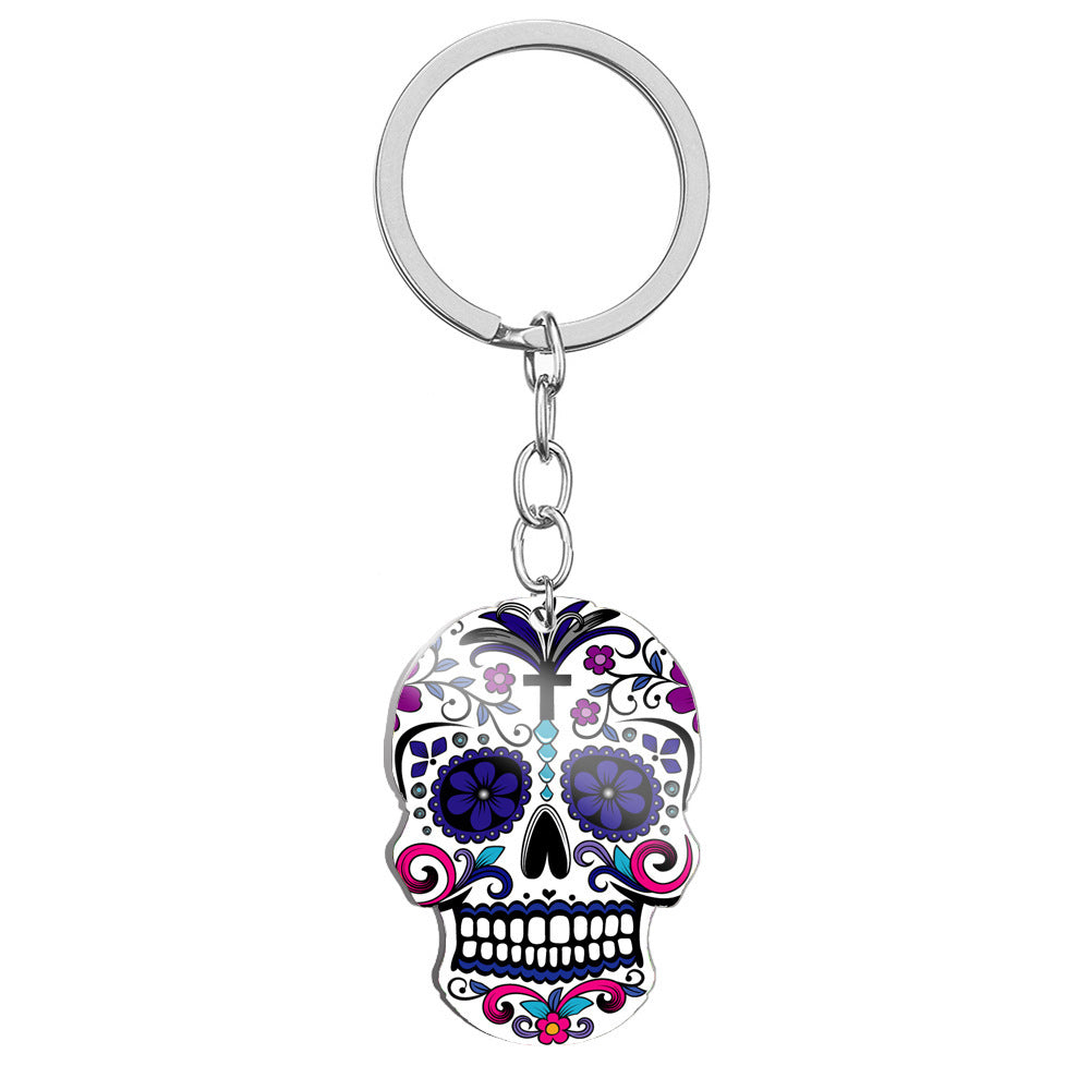 MOSiQDay Of The Dead Skull Color Printing Stainless Steel Key Ring