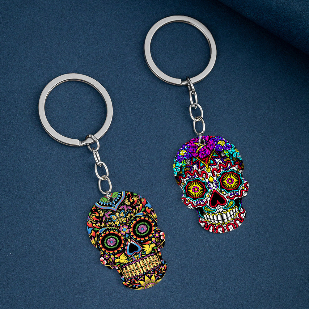 MOSiQDay Of The Dead Skull Color Printing Stainless Steel Key Ring
