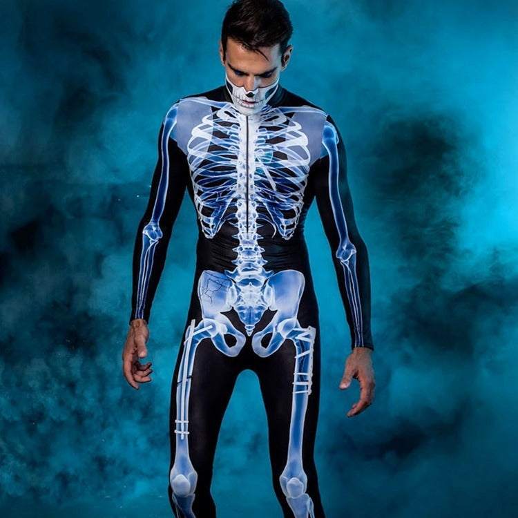 MOSiQ Day of the DeadHalloween Long Sleeve Tights See-through Skeleton 3D Printed One-piece