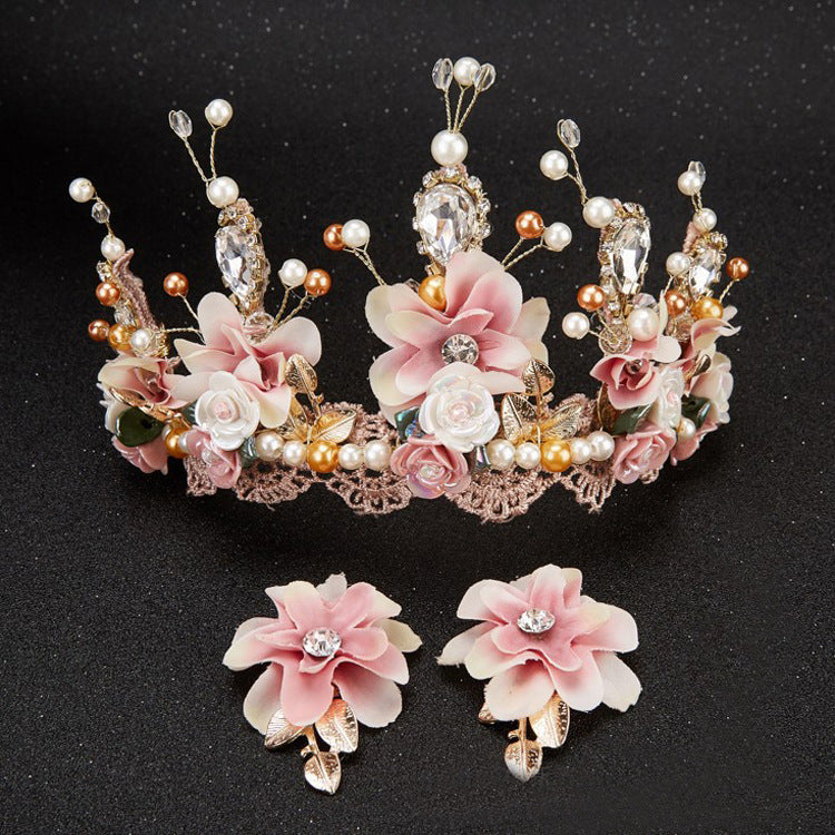 MOSiC | Day of the Dead Sweet Pink Bride Handmade Beaded Lace Tiara Corone Crown Ceramic Flower Hair Headdress