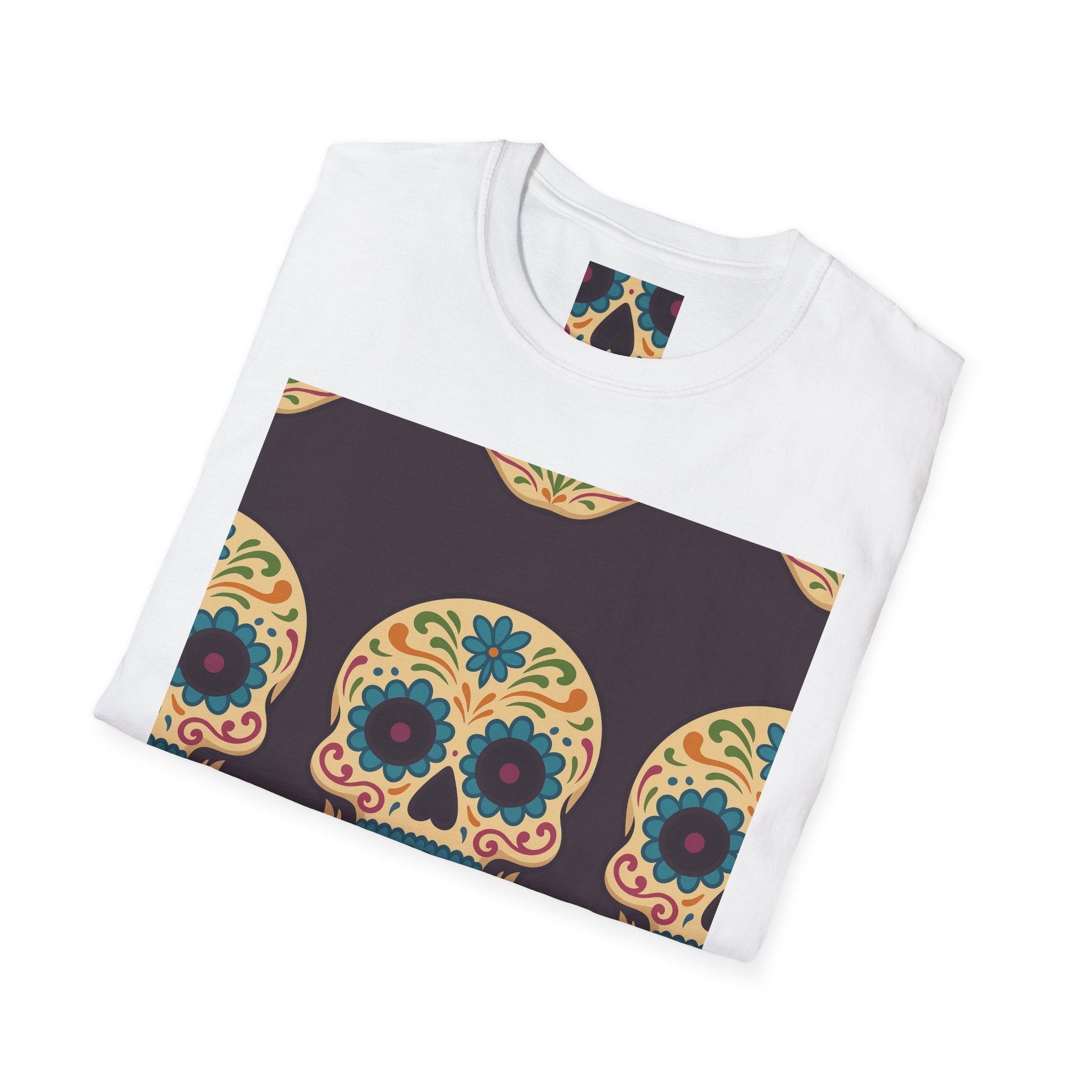 MOSAiC | Day of the Dead T-Shirt, Unisex Graphic Tee, Halloween Shirt, Sugar Skull Top, Boho Festival Wear, Vintage Style Apparel