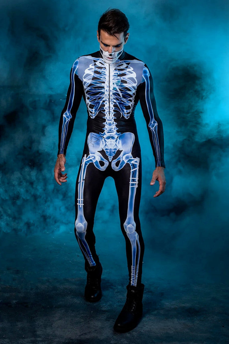 MOSiQ Day of the DeadHalloween Long Sleeve Tights See-through Skeleton 3D Printed One-piece