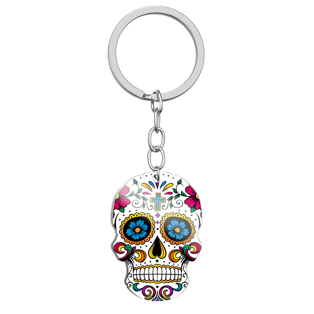 MOSiQDay Of The Dead Skull Color Printing Stainless Steel Key Ring