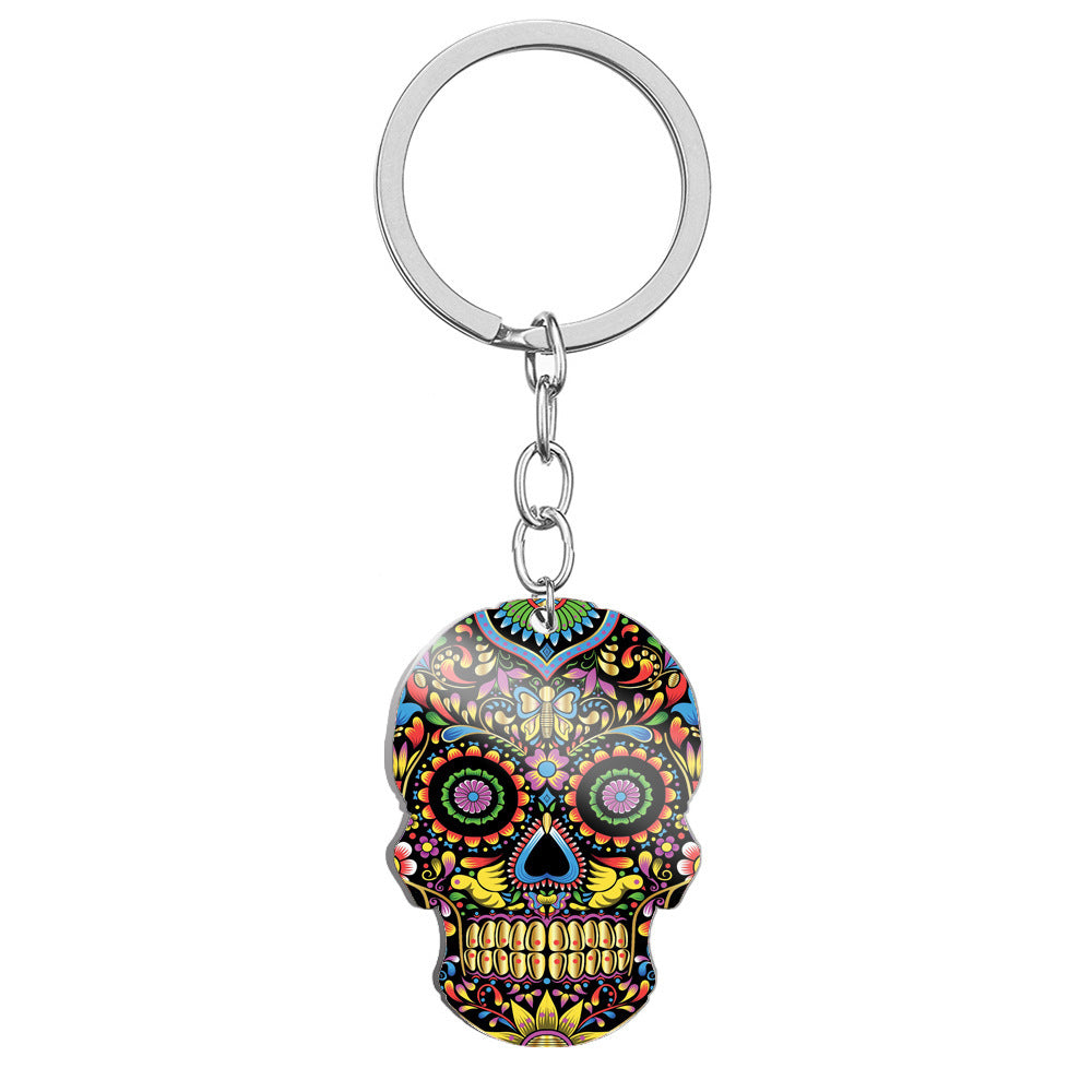 MOSiQDay Of The Dead Skull Color Printing Stainless Steel Key Ring