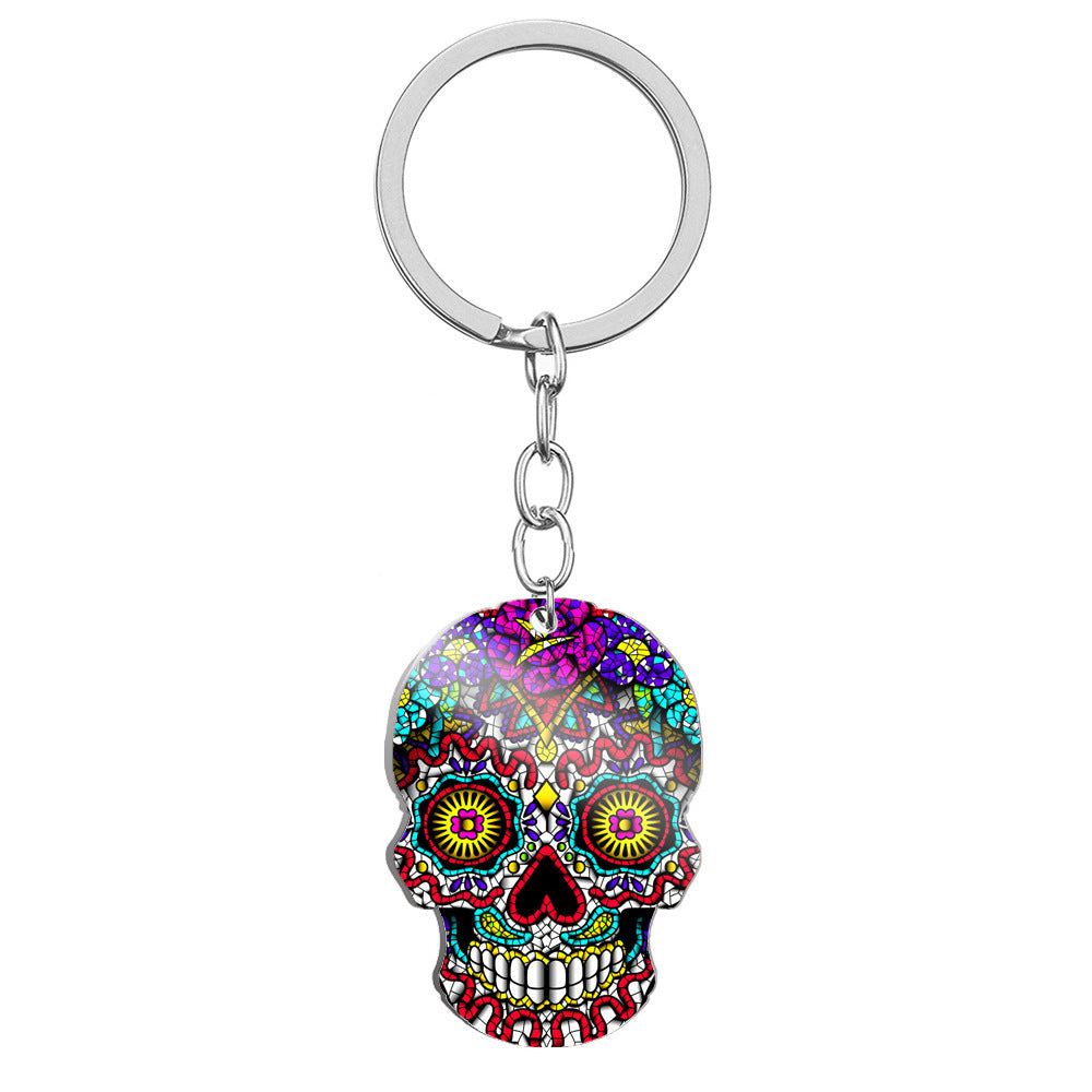 MOSiQDay Of The Dead Skull Color Printing Stainless Steel Key Ring