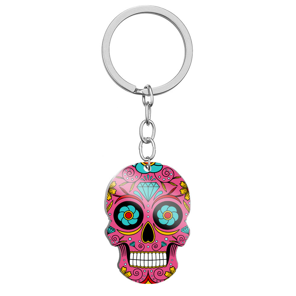 MOSiQDay Of The Dead Skull Color Printing Stainless Steel Key Ring