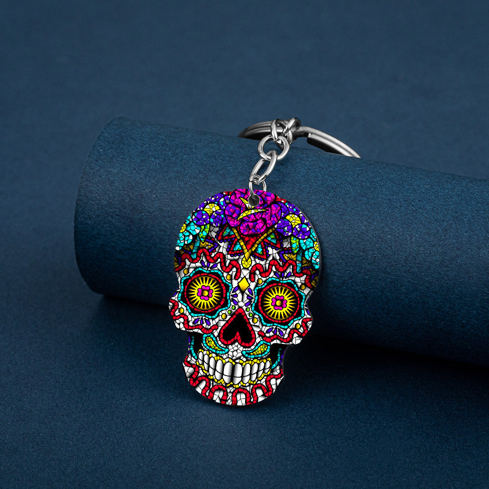 MOSiQDay Of The Dead Skull Color Printing Stainless Steel Key Ring