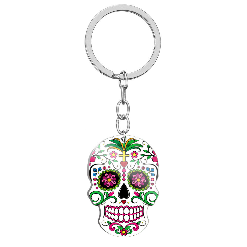 MOSiQDay Of The Dead Skull Color Printing Stainless Steel Key Ring