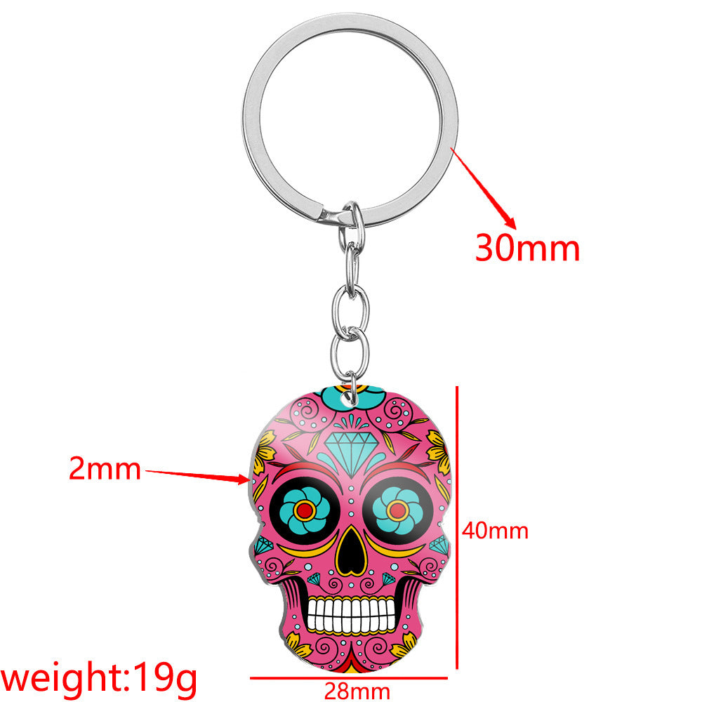 MOSiQDay Of The Dead Skull Color Printing Stainless Steel Key Ring