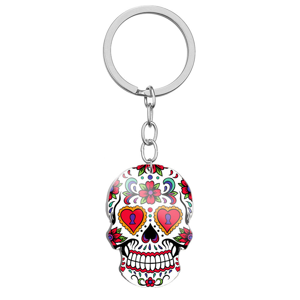 MOSiQDay Of The Dead Skull Color Printing Stainless Steel Key Ring