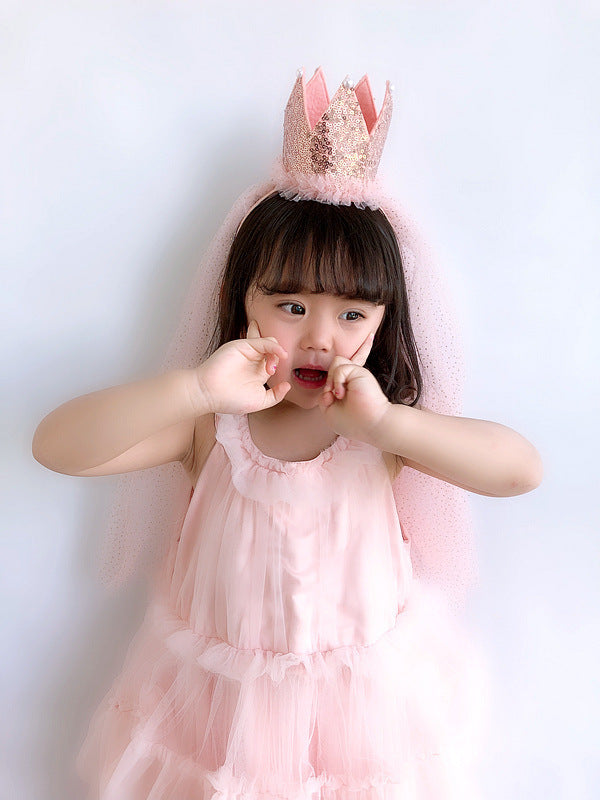MOSiQ | Day of the Dead Children's Sequins Big Crown Sparkling Flower Girl Veil Birthday Halloween