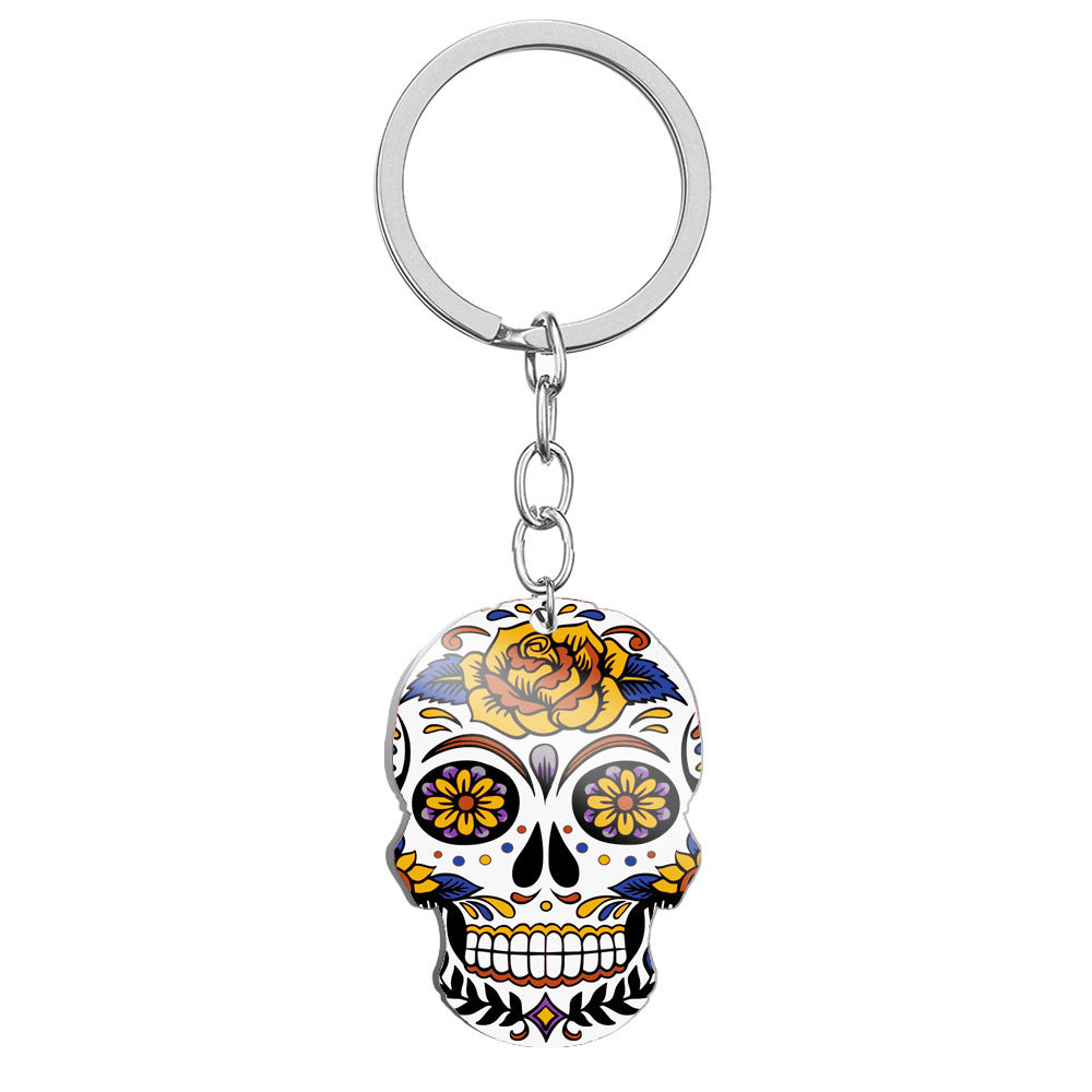MOSiQDay Of The Dead Skull Color Printing Stainless Steel Key Ring