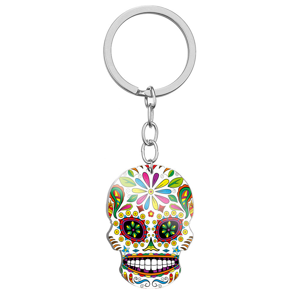 MOSiQDay Of The Dead Skull Color Printing Stainless Steel Key Ring