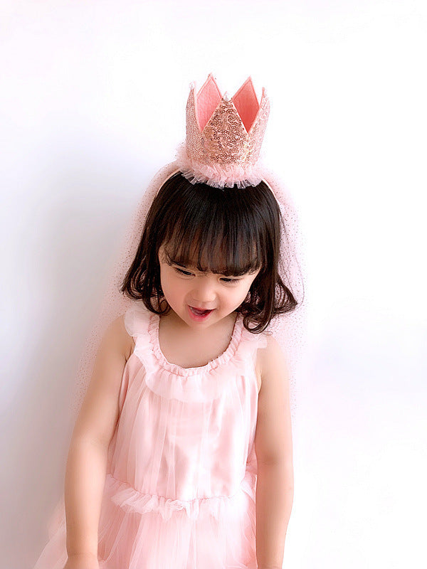 MOSiQ | Day of the Dead Children's Sequins Big Crown Sparkling Flower Girl Veil Birthday Halloween