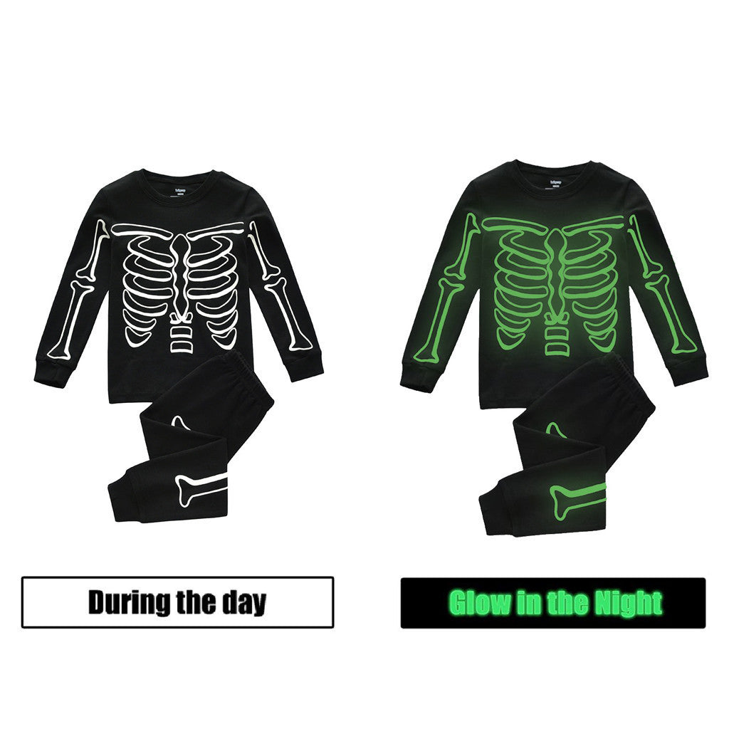 MOSiQ | Day of the Dead Halloween Glowing Bones Print Long Sleeve Pajama Set