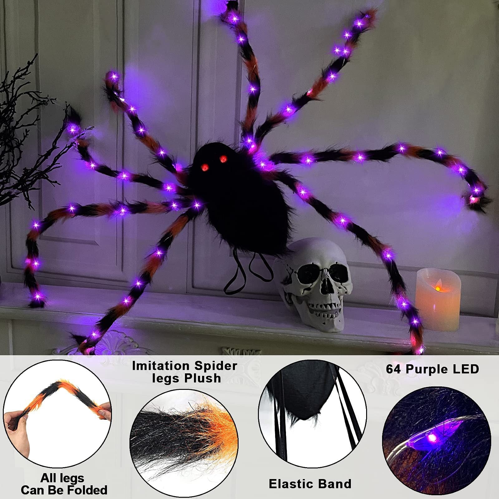 MOSiC | Day of the Dead  Halloween Spider Backpack Nine LED Modes Plush Sugar Bag